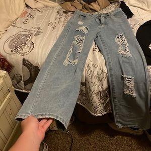 Boyfriend jeans have been worn but are in good shape